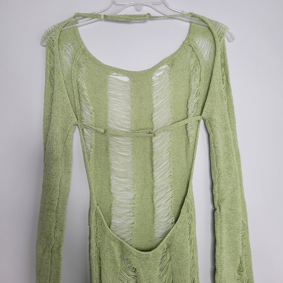 SOLD - NWT Commense Green Backless Distressed Ripped Long Sleeve Mini Dress - Picture 7 of 9